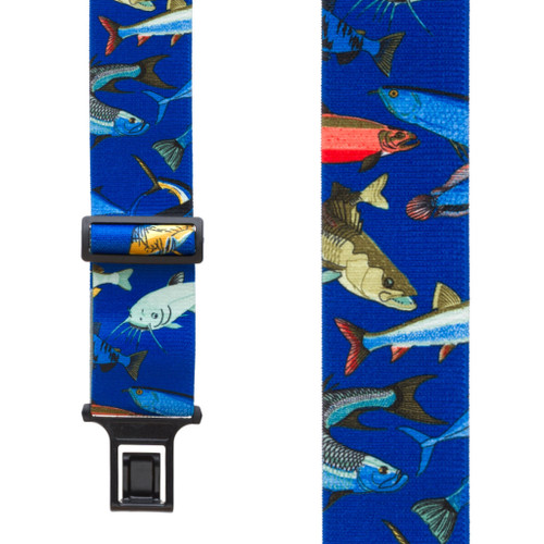 Perry Suspenders - Front View - Mixed Fish on Blue