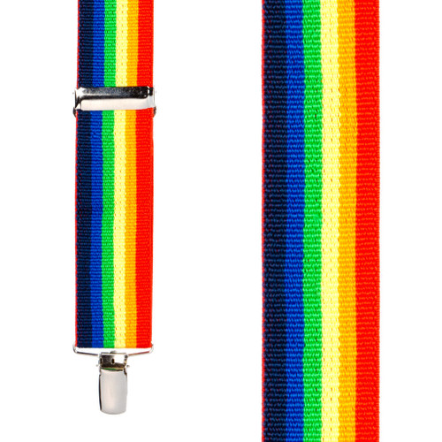 Front View - Rainbow Striped Clip Suspenders - 1.5 Inch Wide, Clip