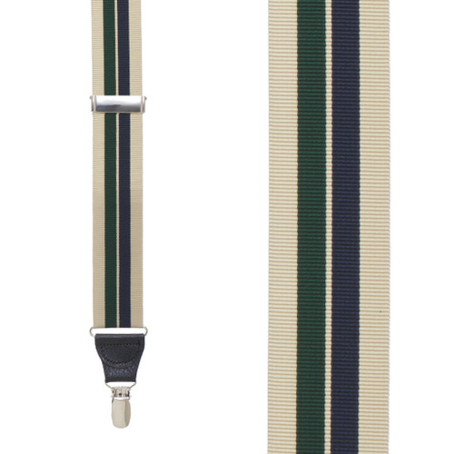 Grosgrain Suspenders in Khaki Hunter Navy Stripes - Front View