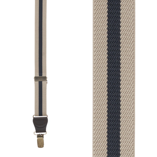 Striped Y-Back Clip Suspenders in Tan/Navy - Front View