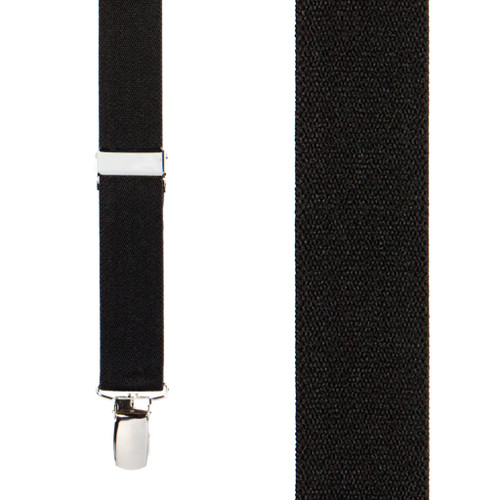 1 Inch Wide Clip X-Back Suspenders in Black - Front View