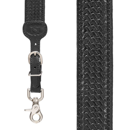 Basketweave Galluses - All Leather Suspenders BLACK