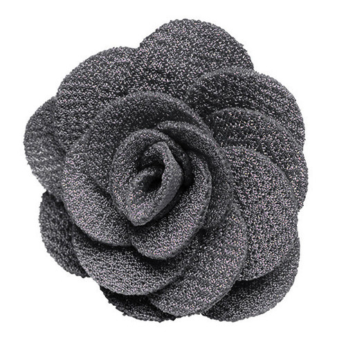 Crepe Lapel Flower in Grey - Front View