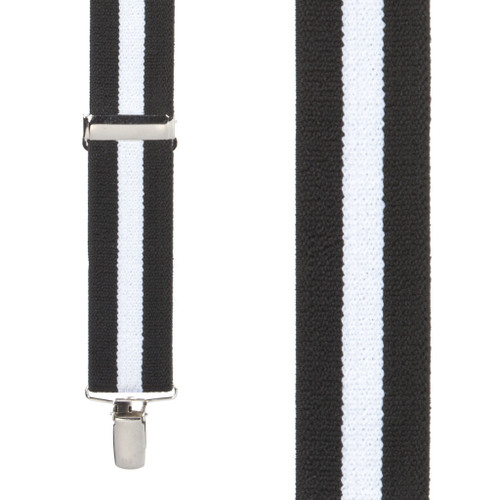 Front View - Black/White Striped Clip Suspenders - 1.5 Inch Wide