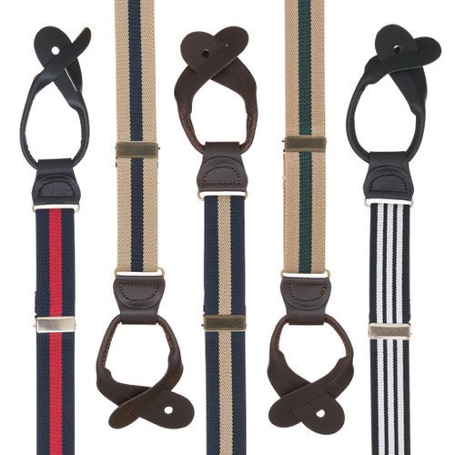 1 Inch Wide Striped Button Suspenders - All Colors