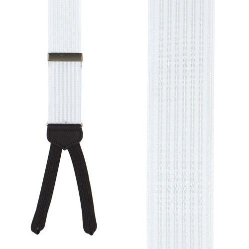 Formal Ribbed Suspenders in White - Front View