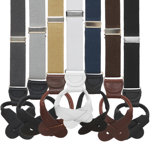 1 Inch Wide Button Suspenders - All Colors