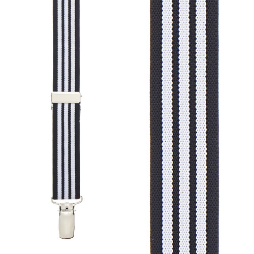 Black & White Striped Suspenders - Front View