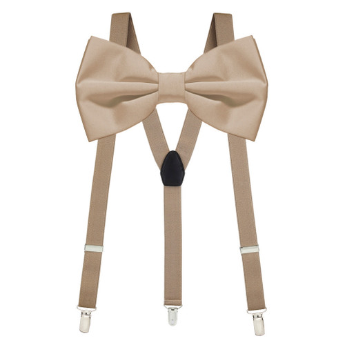 brown braces and bow tie