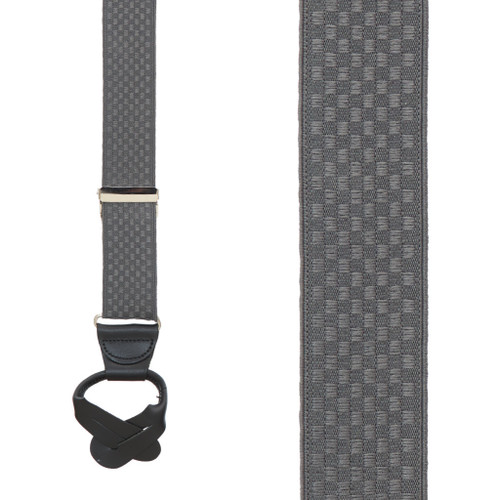 Jacquard Checkered Button Suspender in Grey - Front View