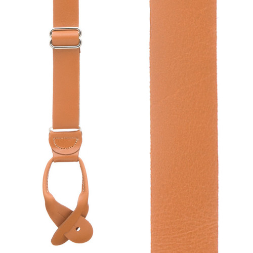 All Leather Button Suspenders in Natural - Front View