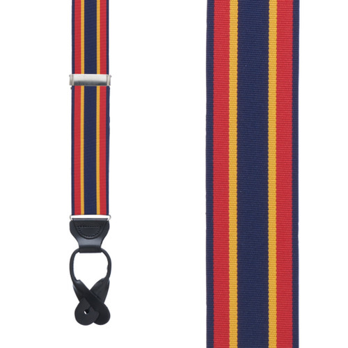 Grosgrain Button Suspenders - Red Yellow Navy Stripe Front View