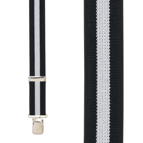 Front View - BLACK/WHITE STRIPE 1.5 Inch Wide Construction Clip Suspenders