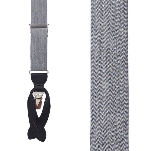 Salerno Grey Silk Herringbone Suspenders - Front View