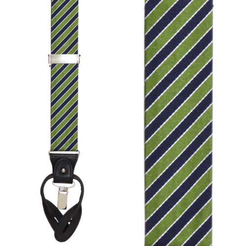 Green & Navy Diagonal Stripe Suspenders - Front View