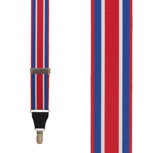 Grosgrain Clip Suspenders - Red White Blue Stripe Front View