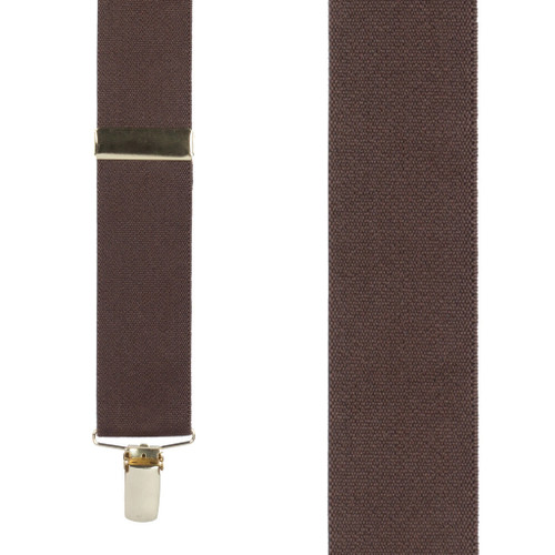 1.5 Inch Wide Brass Clip Suspenders in Brown - Front View