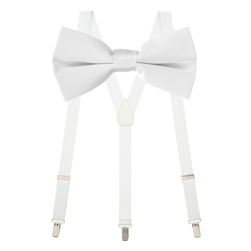 Bow Tie and Suspenders Set in White
