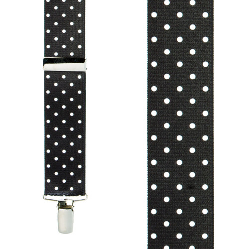 Front View - Polka Dot Suspenders - White on Black 1.5 Inch Wide Clip