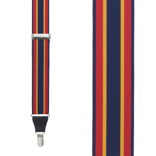 Grosgrain Clip Suspenders - Red Yellow Navy Stripe Front View