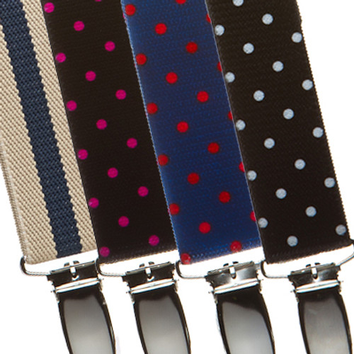 1 Inch Wide Polka Dot & Striped Suspenders - All Colors