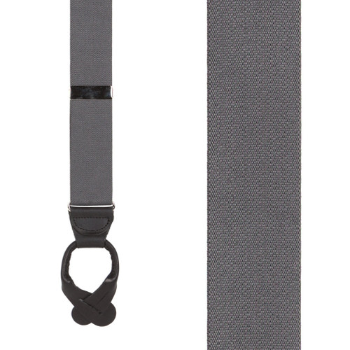 1.5 Inch Wide Button Suspenders  in Dark Grey - Front View