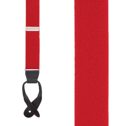 1.5 Inch Wide Button Suspenders  in Red - Front View