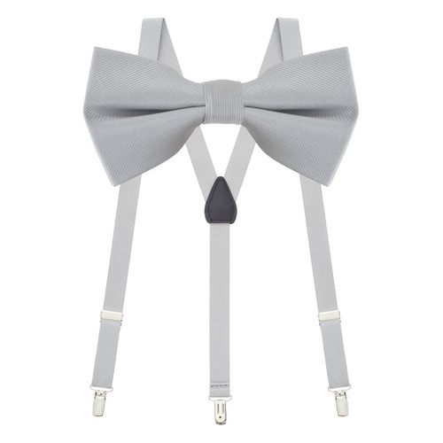 Bow Tie and Suspenders Set in Light Grey