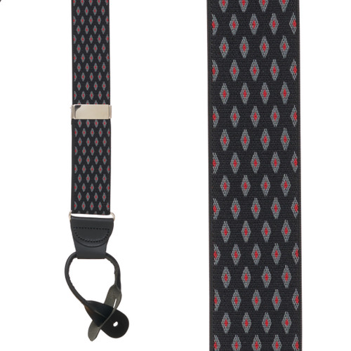 BLACK Jacquard Diamond Burst Suspenders - Button - Front View
