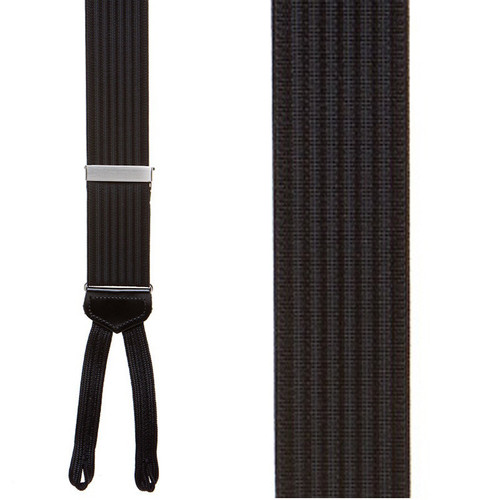 Black Formal Ribbed Suspenders with Runner End - Front View