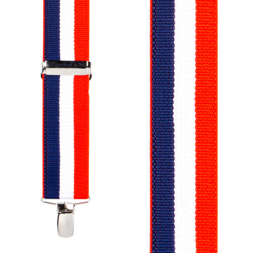 Front View - Red/White/Blue Striped Clip Suspenders - 1.5 Inch Wide