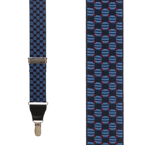 Front View - Navy Jacquard Tacoma Suspenders - Drop Clip