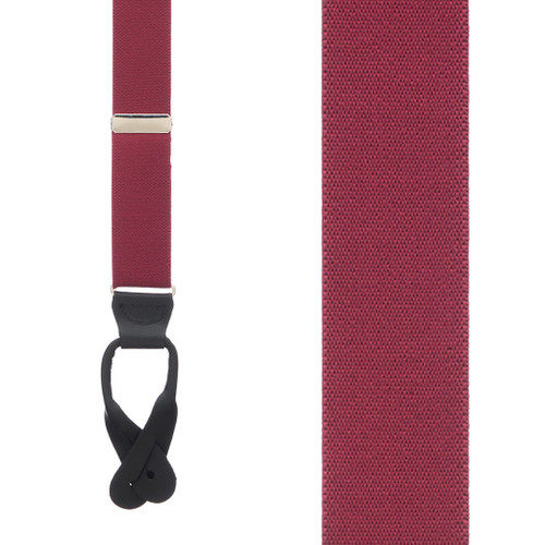 1.5 Inch Wide Button Suspenders in Burgundy - Front View