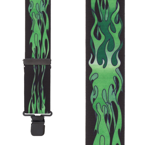 Green Flames Suspenders - Front View