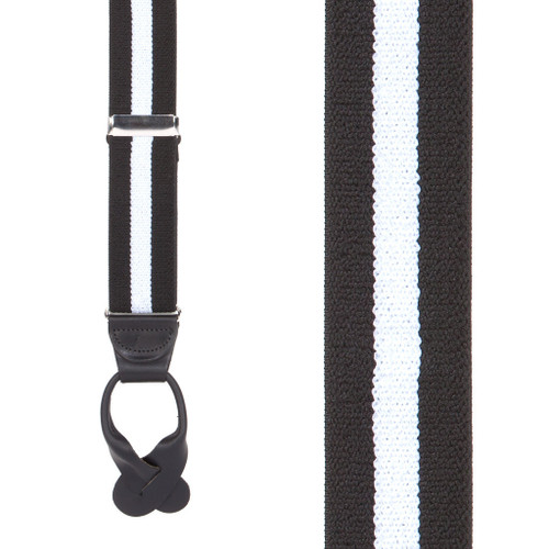 Front View - Black/White Striped Button Suspenders - 1.5 Inch Wide