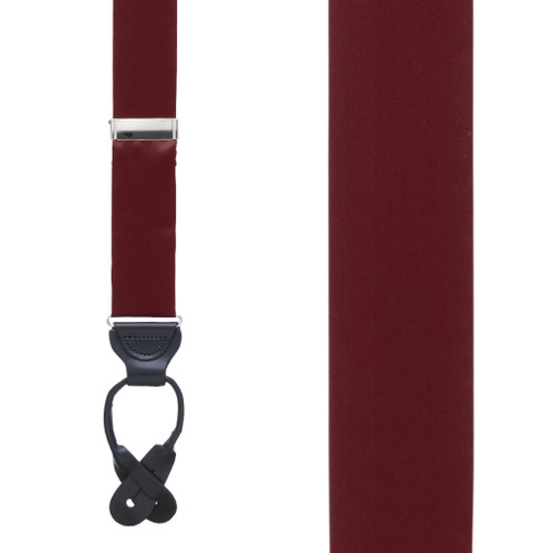 Silk Button Suspenders in Burgundy - Front View