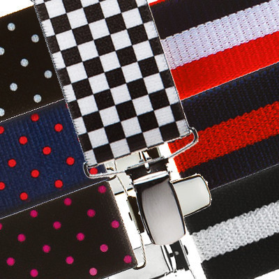 1.5 Inch Wide Clip Suspenders: Stripes, Dots, Checks - All Colors