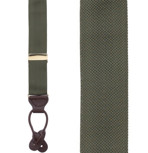 Olive Green Oxford Cloth Button Suspenders - Front View