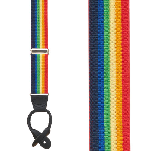 Front View - Rainbow Striped Suspenders - 1.5 Inch Wide, Button