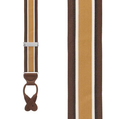 Grosgrain Button Suspenders - Brown Stripe Front View