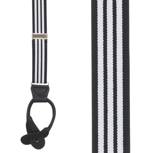 Black & White Striped Suspenders - Front View