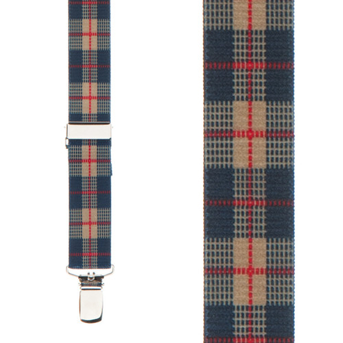 Beige Plaid Suspenders - 1 Inch Wide Clip - Front View