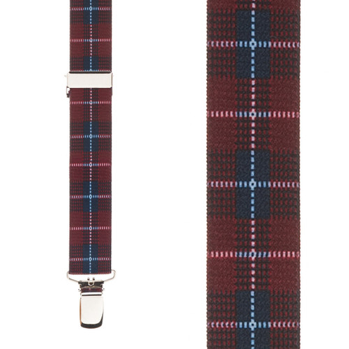 Plaid Suspenders in Burgundy - Front View