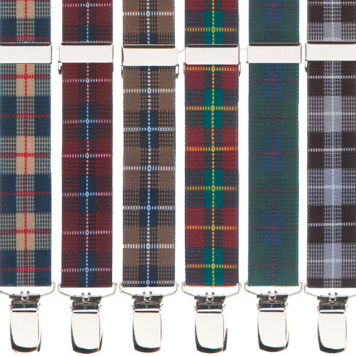 1-Inch Wide Plaid Clip Suspenders - All Colors