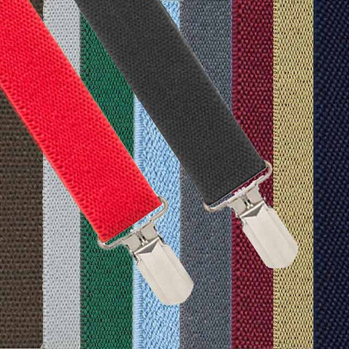 1 Inch Wide Solid Pin Clip Suspenders - All Colors