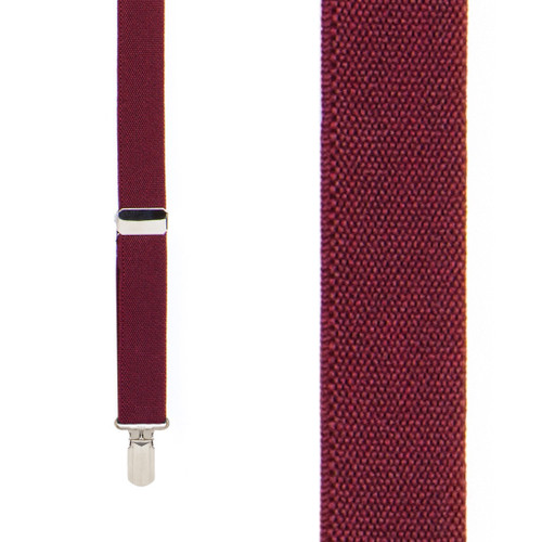 1-Inch Wide Pin Clip Suspenders in Burgundy - Front View