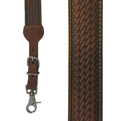 Basketweave  All Leather Suspenders - TWO-TONE BROWN