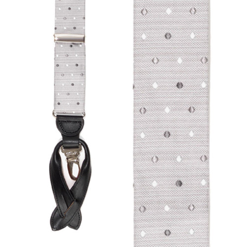 Silk Polka Dot Convertible Suspenders in Grey - Front View