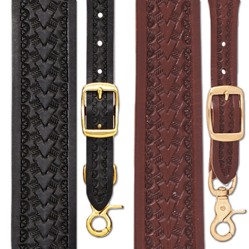 Basket Stamped 1.5 Inch Wide Western Leather Suspenders - All Colors