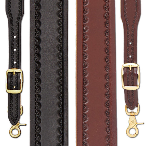 Border Stamped 1.5 Inch Wide Western Leather Suspenders - All Colors